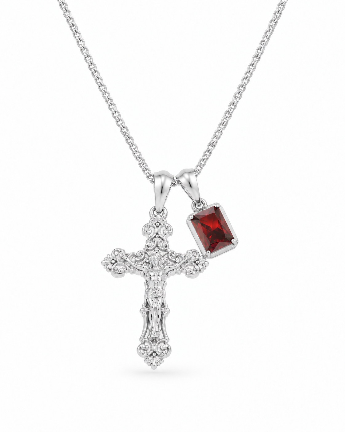 Motif Crucifix x Lisbon red stone - Silver