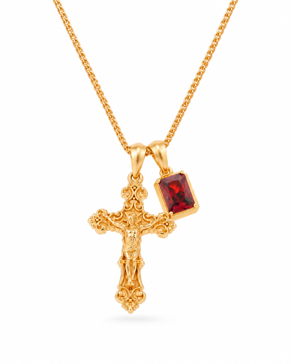 Motif Crucifix x Lisbon red stone - Gold