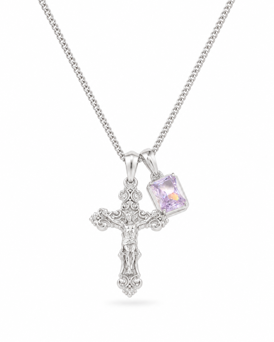 Motif Crucifix x Lavender stone - Silver