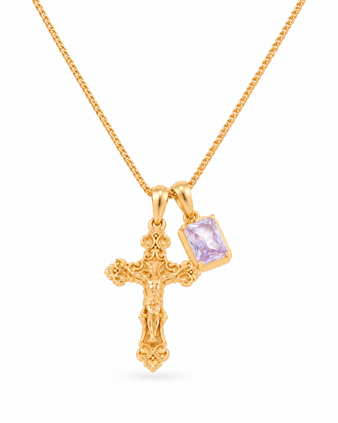 Motif Crucifix x Lavender stone - Gold