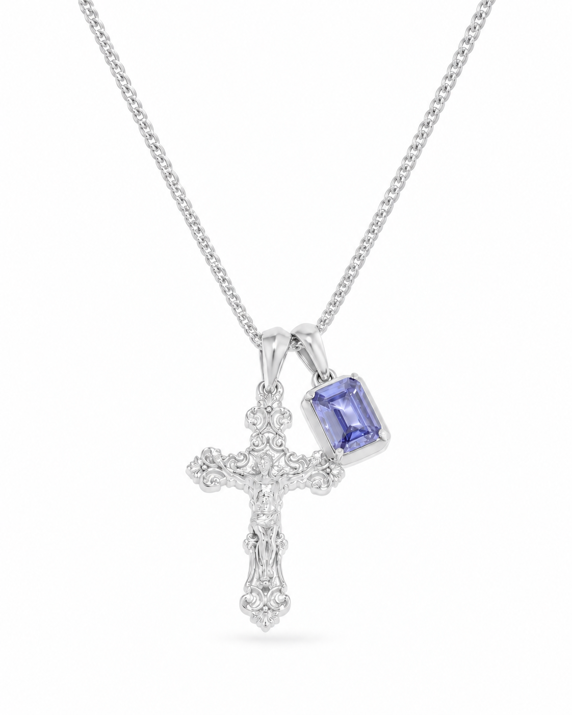 Motif Crucifix x Sapphire stone - Silver