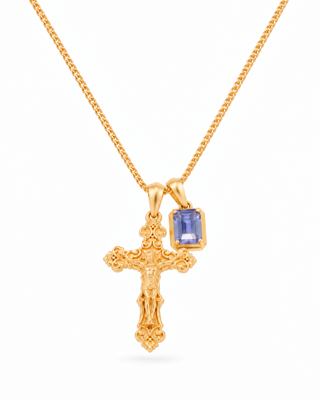 Motif Crucifix x Sapphire stone - Gold