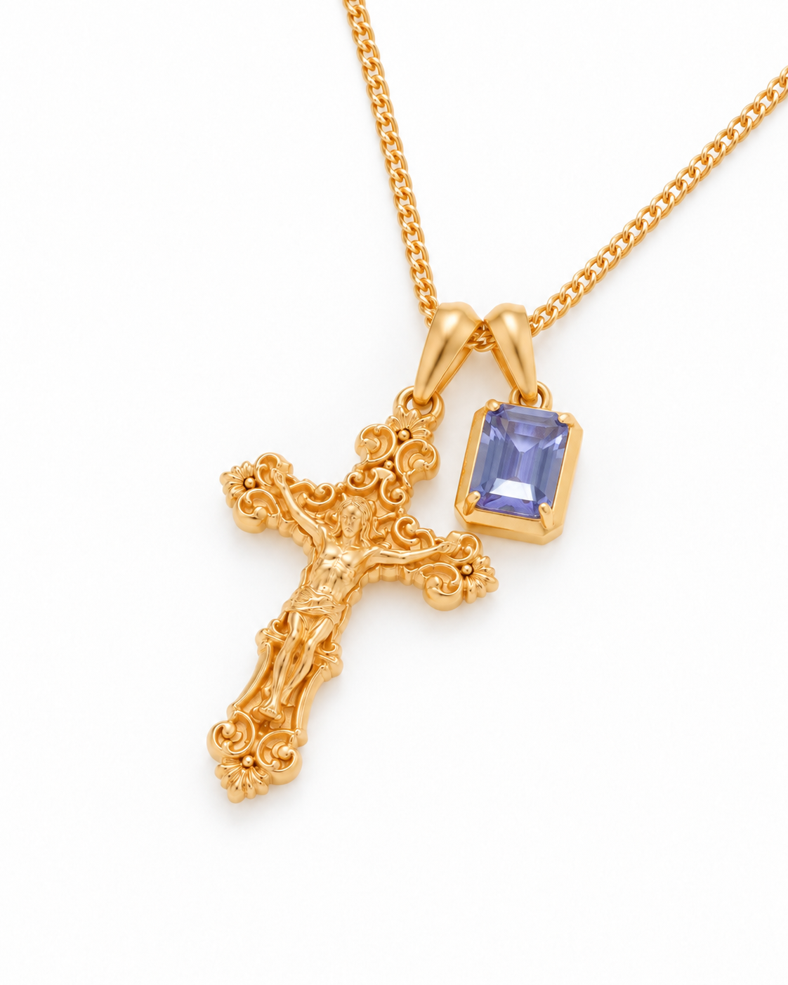 Motif Crucifix x Sapphire stone - Gold
