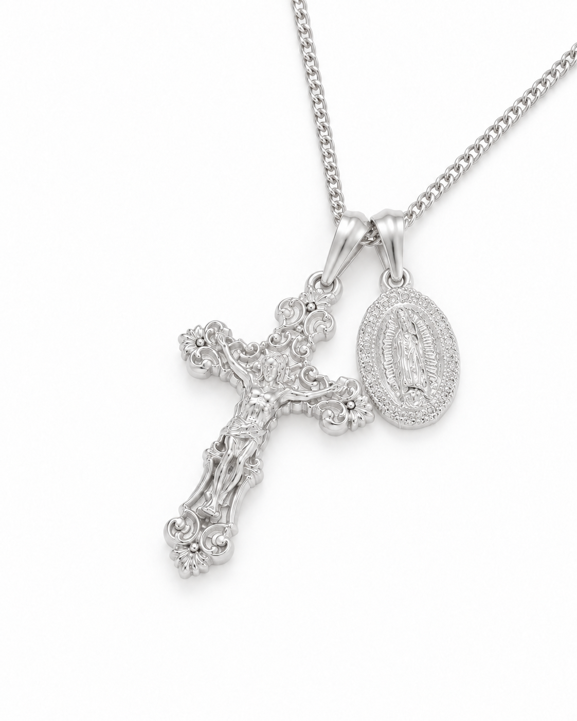 Motif Crucifix x Mini Guadalupe - Silver