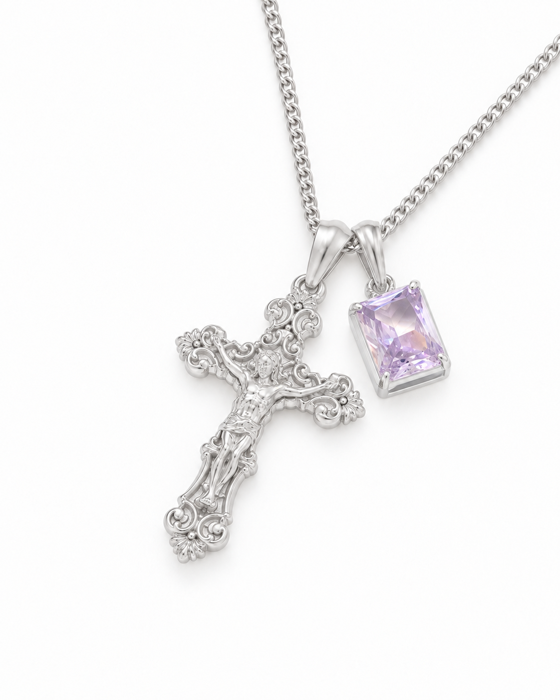 Motif Crucifix x Lavender stone - Silver