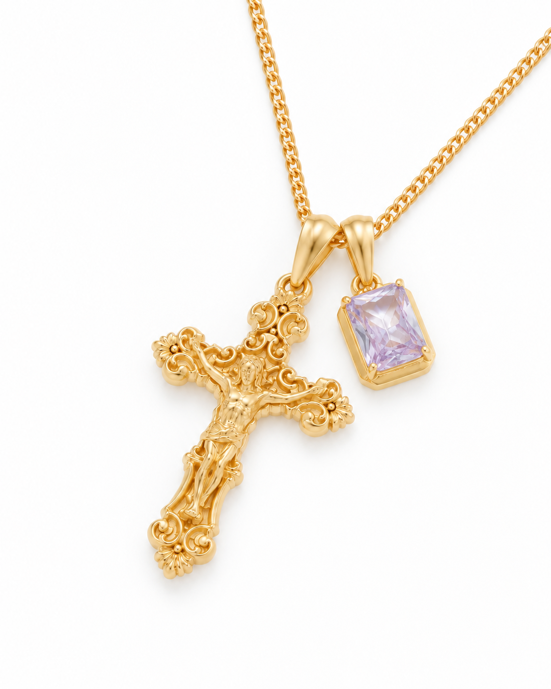 Motif Crucifix x Lavender stone - Gold