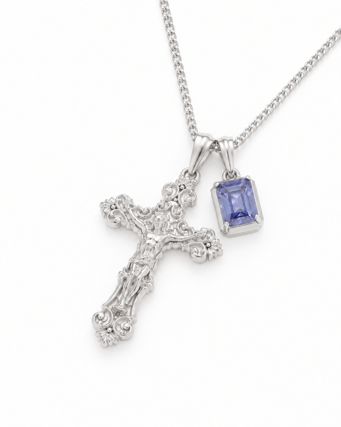 Motif Crucifix x Sapphire stone - Silver