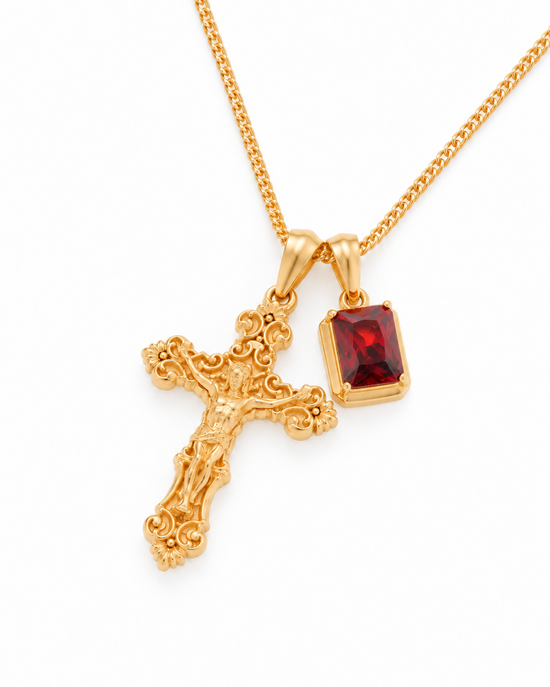 Motif Crucifix x Lisbon red stone - Gold
