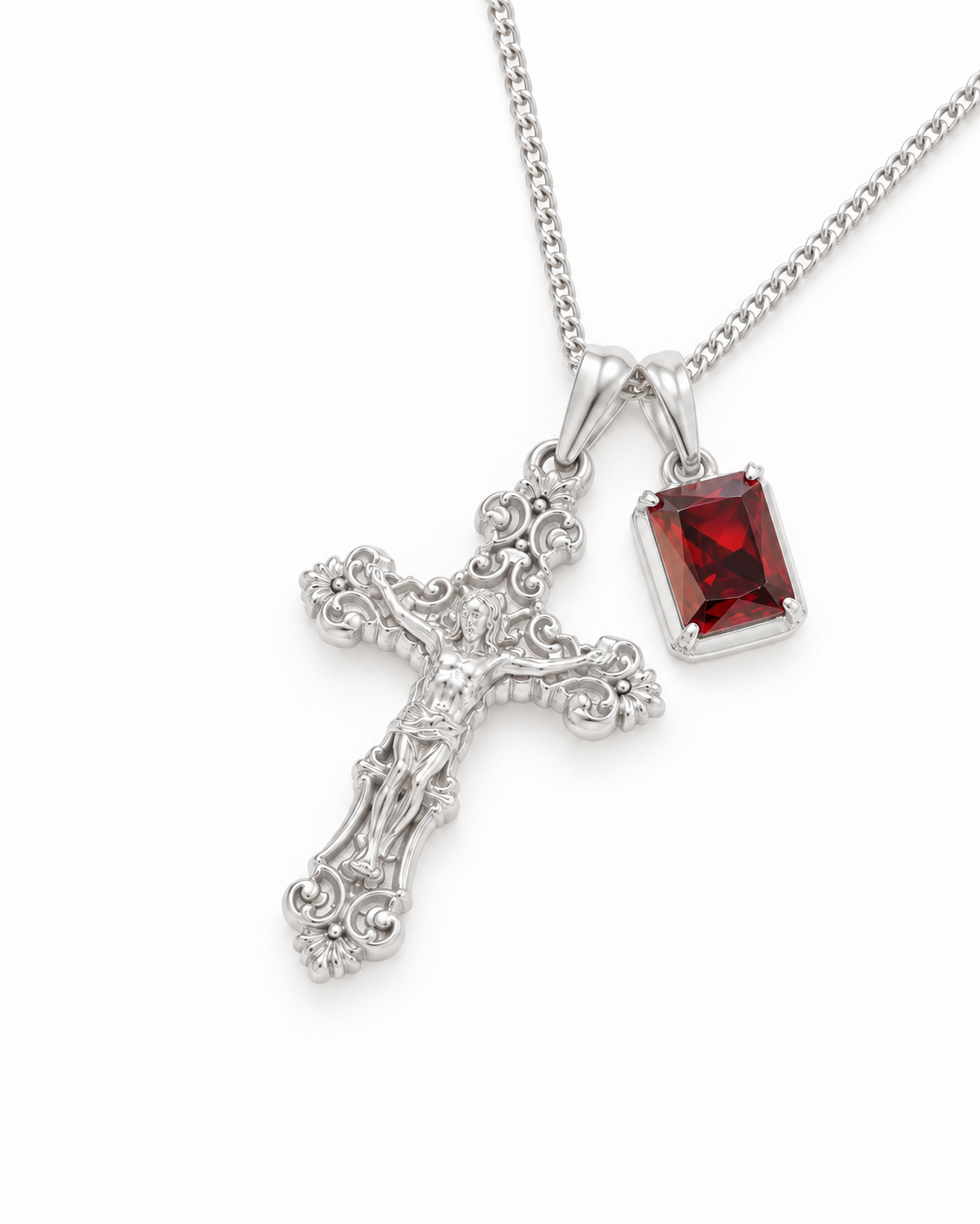 Motif Crucifix x Lisbon red stone - Silver