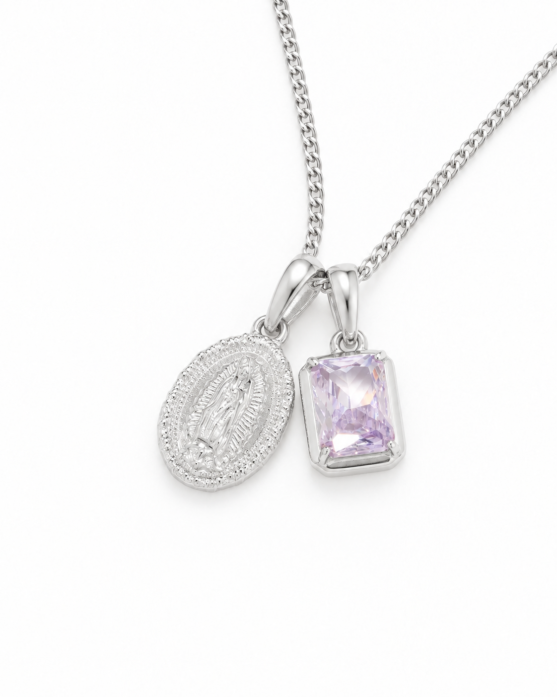 Mini Guadalupe x Lavender stone - Silver — angled studio view