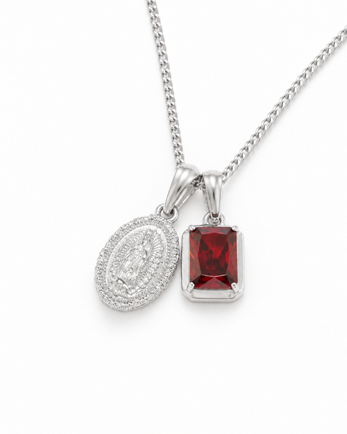 Mini Gaudalupe x Lisbon red stone - Silver — angled studio view