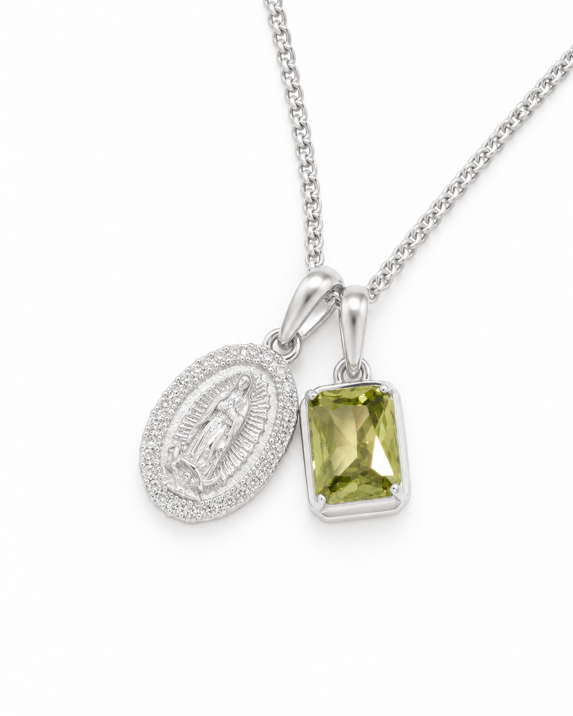 Mini Guadalupe X Mediterranean Olive stone - silver — angled studio view