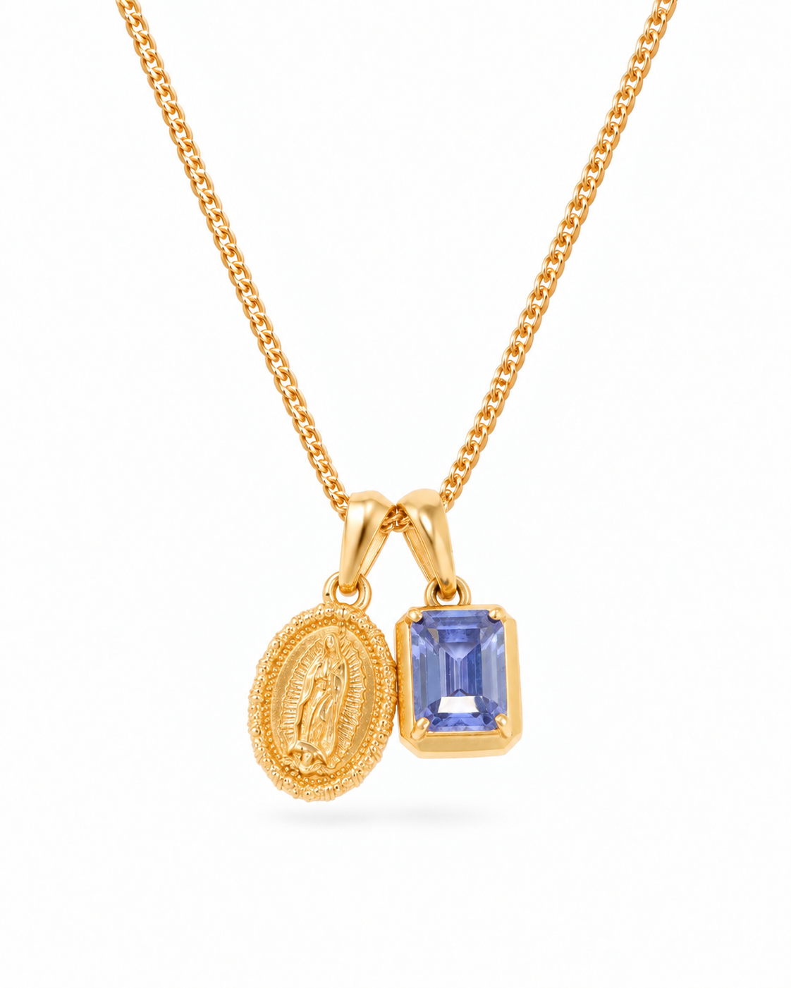Mini Guadalupe x Sapphire stone - Gold — straight studio view