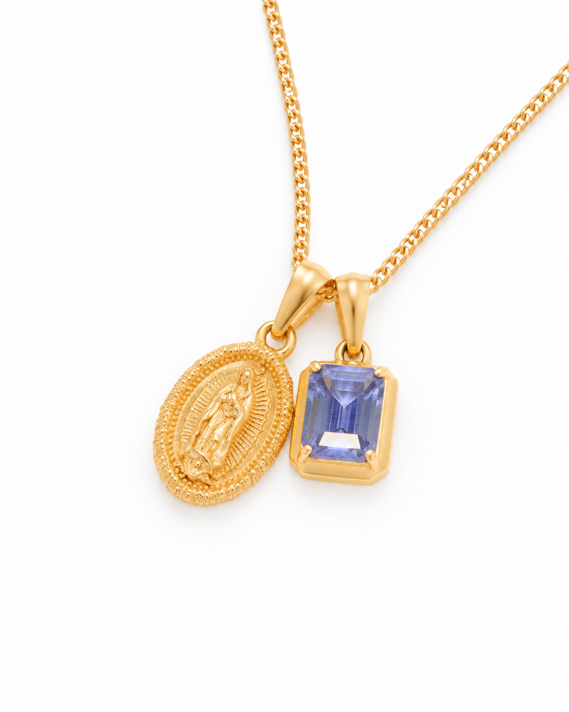 Mini Guadalupe x Sapphire stone - Gold — angled studio view