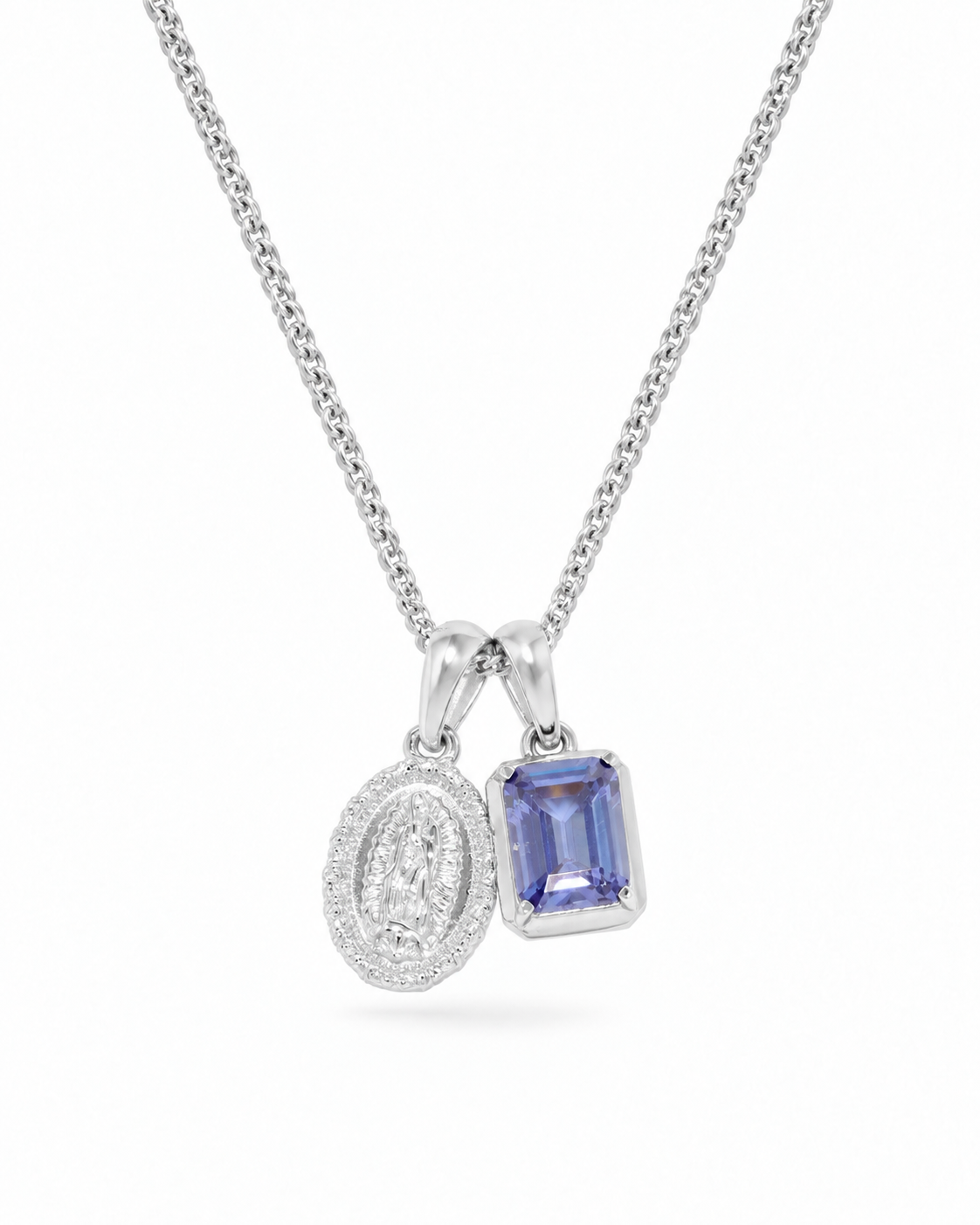 Mini Guadalupe x Sapphire stone - Silver — straight studio view