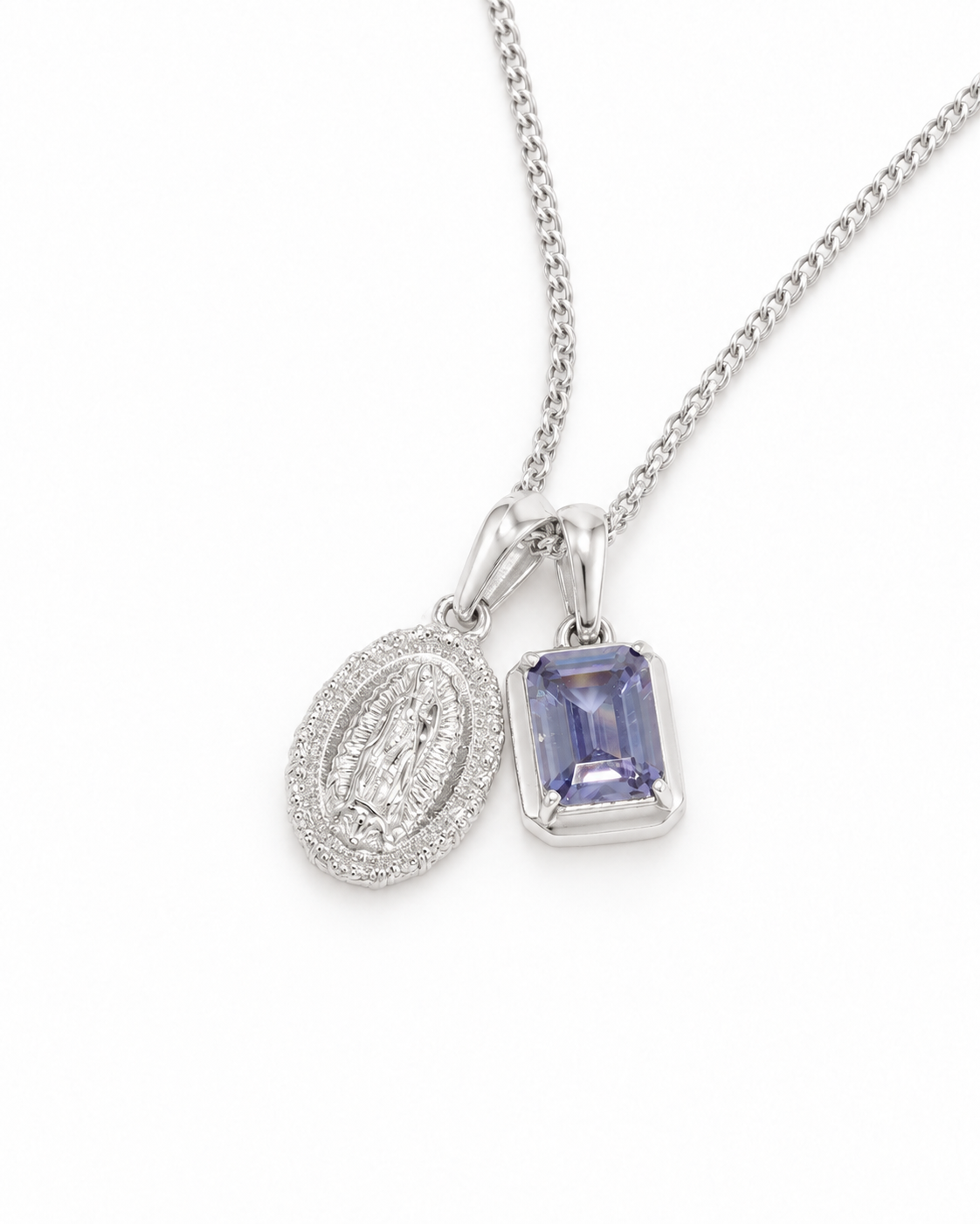 Mini Guadalupe x Sapphire stone - Silver — angled studio view