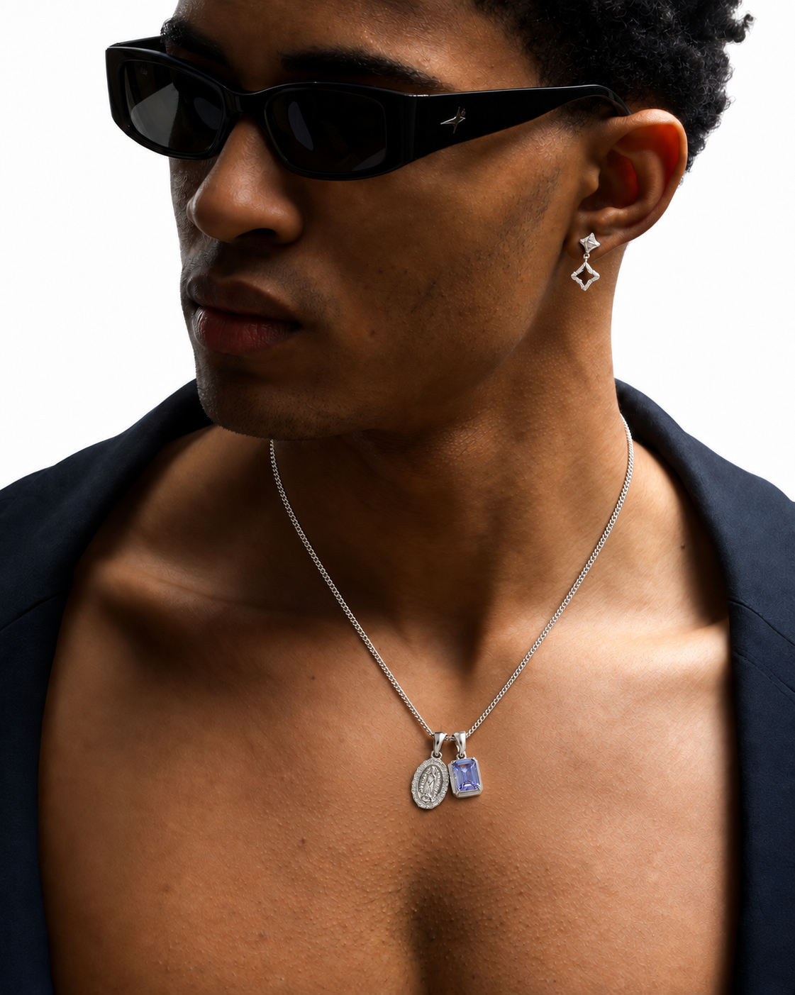 Mini Guadalupe x Royal Blue stone - Silver — worn on model