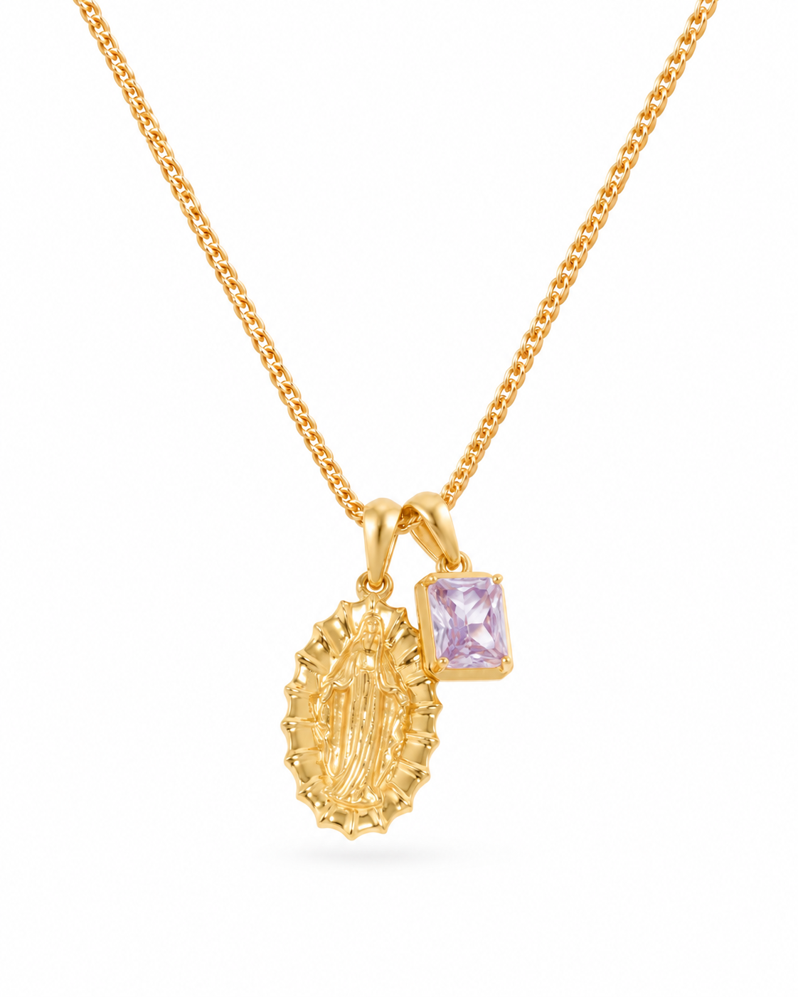 Our Lady of Guadalupe x Lavender stone - Gold — straight studio view