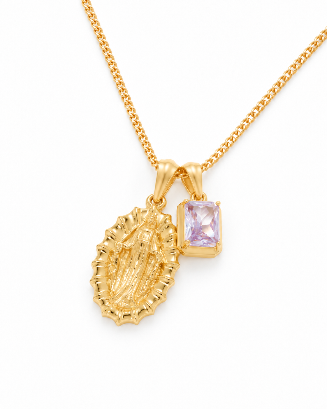 Our Lady of Guadalupe x Lavender stone - Gold — angled studio view