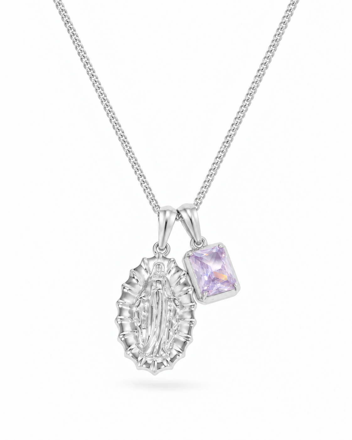 Our Lady of Guadalupe x Lavender stone - Silver — straight studio view