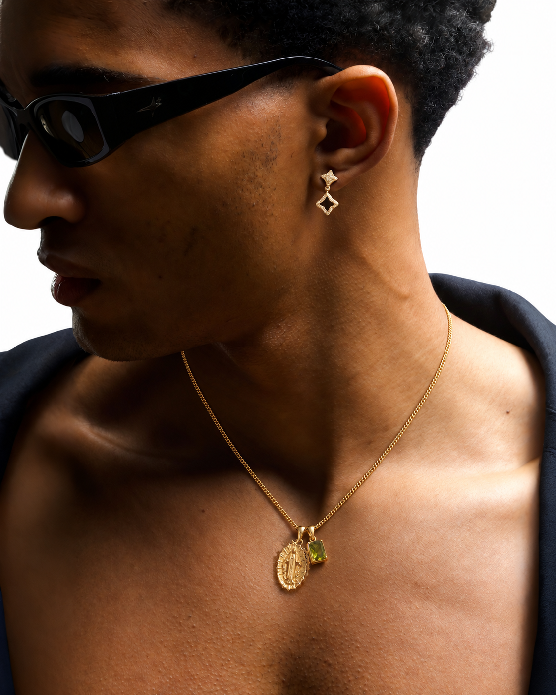 Our Lady of Guadalupe x Tuscan Olive stone - Gold — worn on model