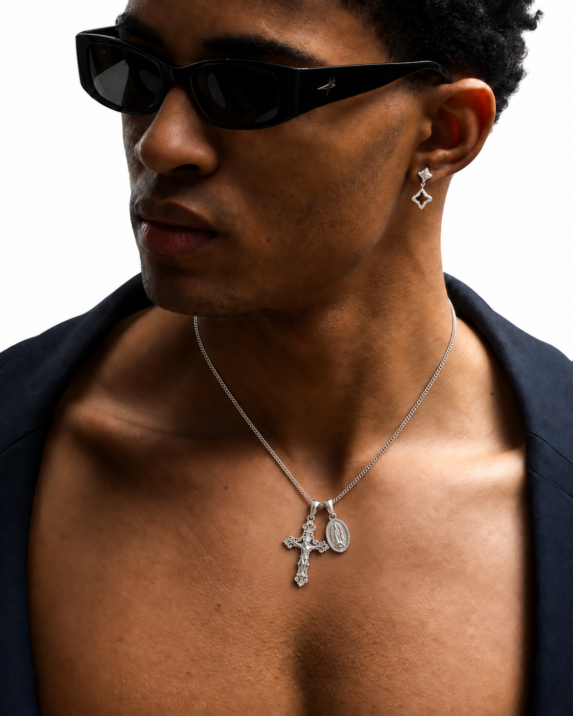 Motif Crucifix x Mini Guadalupe - Silver