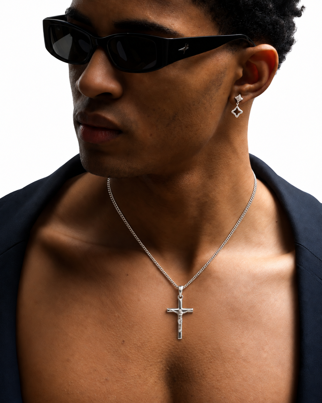 The Crucifix Cross - Silver — worn on model